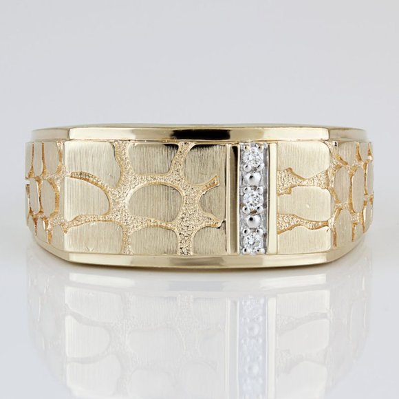 Men's 14k Yellow Gold Brushed Nugget Diamond Cocktail / Wedding Band Ring - Picture 1 of 9